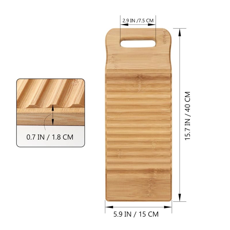 OUNONA أونونا لوح غسيل كبير 15.7"X5.9"، لوح غسيل يدوي، لوح غسيل للغسيل اليدوي، مصنوع من الخيزران الطبيعي، لوح غسيل قديم الطراز لتنظيف القمصان في المنزل - Image 5